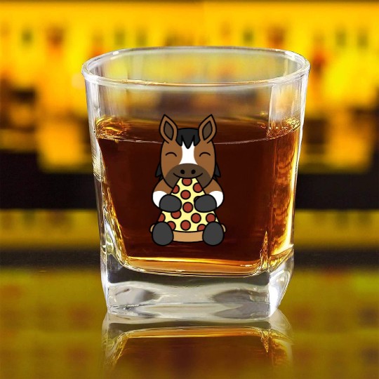 Horse Pizza Lover Square Whiskey Glasses