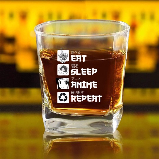 Awesome Anime Eat Sleep Anime Repeat Teenager Square Whiskey Glasses