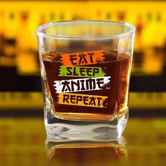 Eat Sleep Anime Repeat Japanese Manga Japan Lover Square Whiskey Glasses