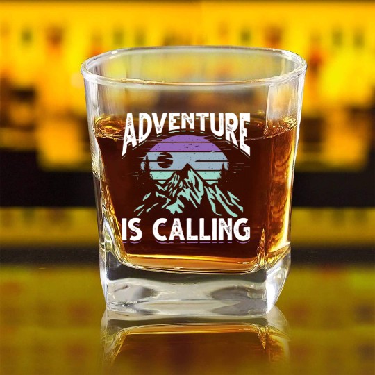 Mountaineering Adventure Hiking Camping Mountain Square Whiskey Glasses