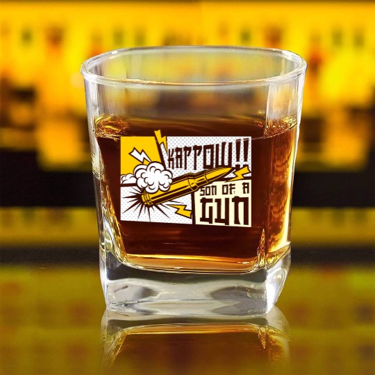 Kappow Bullets Gun Explosion Big bang Aesthetic Square Whiskey Glasses