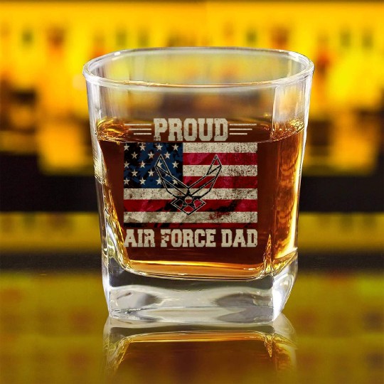 Proud Air Force Dad Veteran Us Flag Square Whiskey Glasses