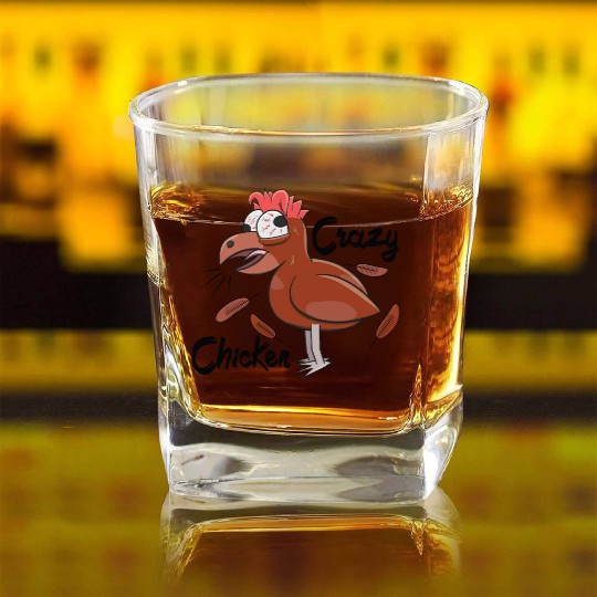 Crazy Shocked Farm Chicken Funny Cartoon Brown Square Whiskey Glasses