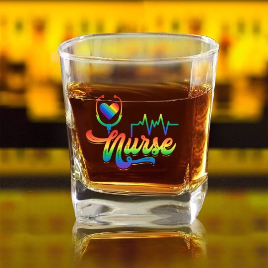 LGBTQIA+ Nurse Hospital Stethoscope Square Whiskey Glasses