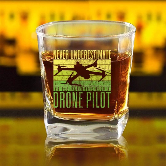 Never Underestimate An Old Man Drone Pilot Quadco Square Whiskey Glasses
