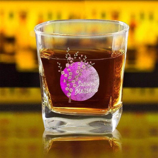 Japan Sakura Blossom Colorful Square Whiskey Glasses