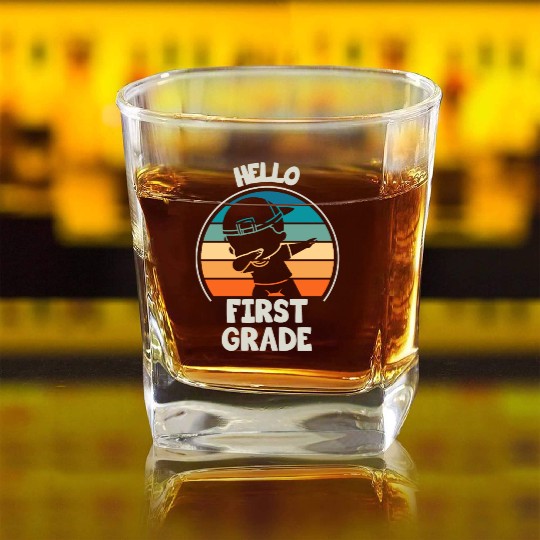 First Grade Back to School Teacher Square Whiskey Glasses