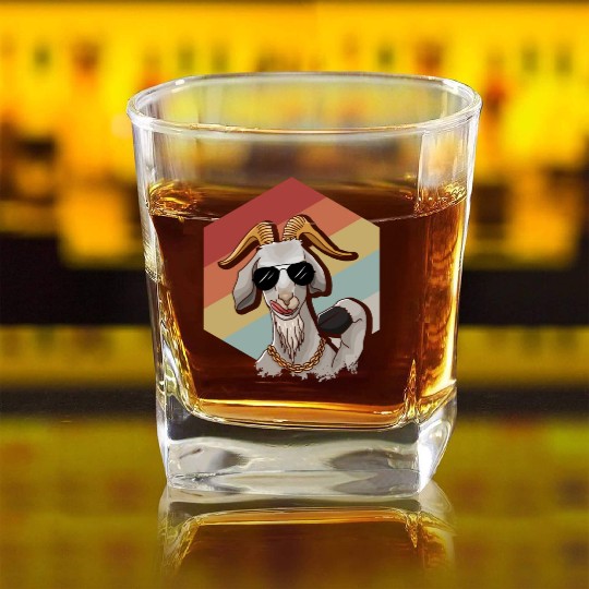 Cool Retro Goat With Sunglasses Square Whiskey Glasses