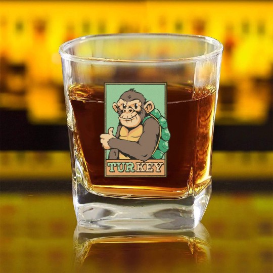 TURKEY = TURTLE + MONKEY FUNNY ANIMALS Square Whiskey Glasses
