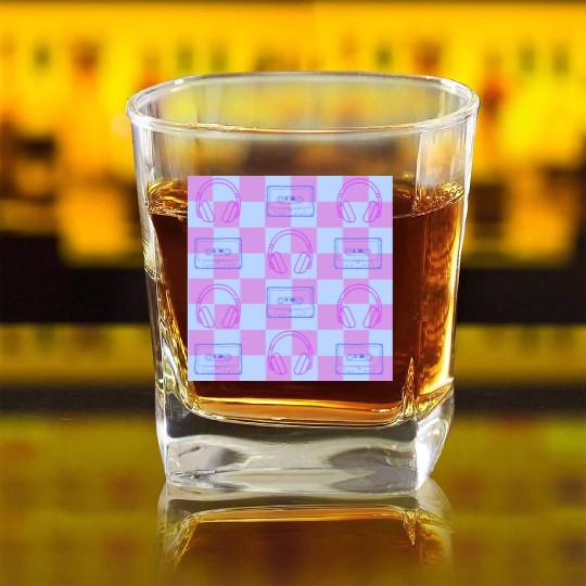 1980's Music Checkerboard - blue and purple Square Whiskey Glasses