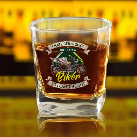Biker Chopper Racing Two-Wheeler Square Whiskey Glasses