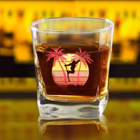 Skiing Extreme Freestyle Summer Sunset 80s Palm Square Whiskey Glasses