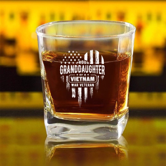 Proud Granddaughter Vietnam Vet Grandpa Veteran US Square Whiskey Glasses
