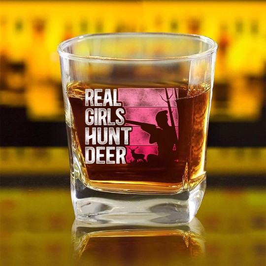 Buck Deer Hunting Hunter Girl Square Whiskey Glasses