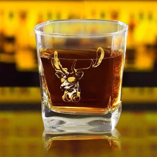 Deer DJ Bling. Cool and Funny Music Animal With Square Whiskey Glasses