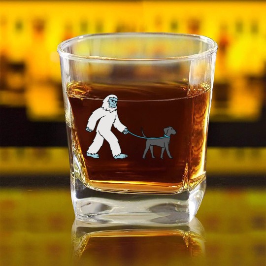 Bigfoot Sasquatch Walking Great Dane Square Whiskey Glasses