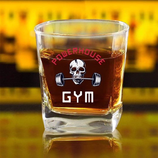 Powerhouse Gym - Bodybuilding Workout Saying Square Whiskey Glasses