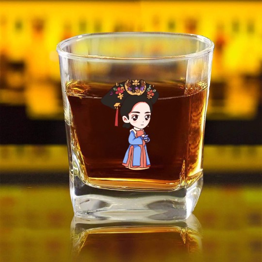 HAND PAINTED GIRL IMAGE Square Whiskey Glasses