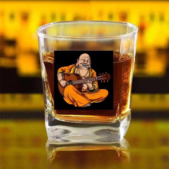 Buddha Playing Guitar Square Whiskey Glasses
