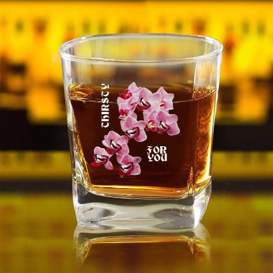 Orchid flower teeth creepy Orchid flower teeth cre Square Whiskey Glasses
