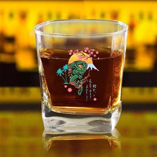 Dragon Sun Cherry Blossom | Japanese Culture Square Whiskey Glasses