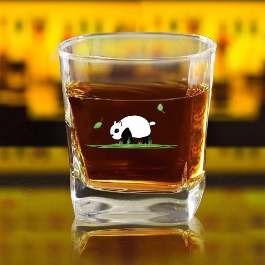 Animal Love Cartoon Panda Ecosystem Nature Grass Square Whiskey Glasses