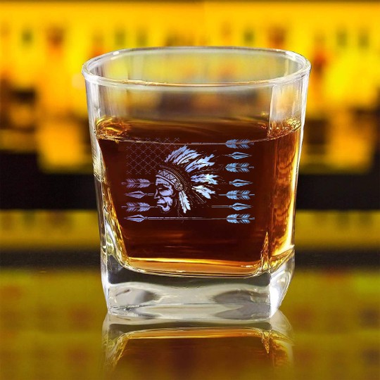 Chief Native American US Flag Square Whiskey Glasses