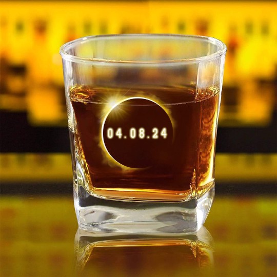 Total Solar Eclipse 4.08.24 Totality Solar Eclipse Square Whiskey Glasses