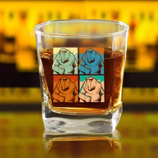 Retro Proboscis Monkey Ape Wildlife Zookeeper Square Whiskey Glasses