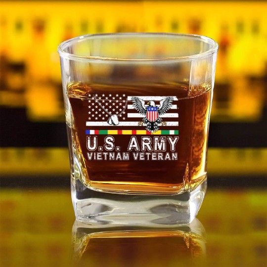 Vietnam Veteran Eagle US Flag Dog Tag Vintage Square Whiskey Glasses