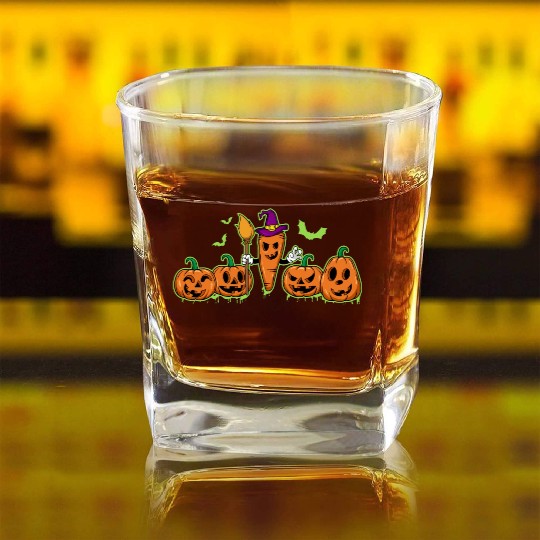 Happy Halloween Carrot Pumpkin Trick Or Treat Square Whiskey Glasses