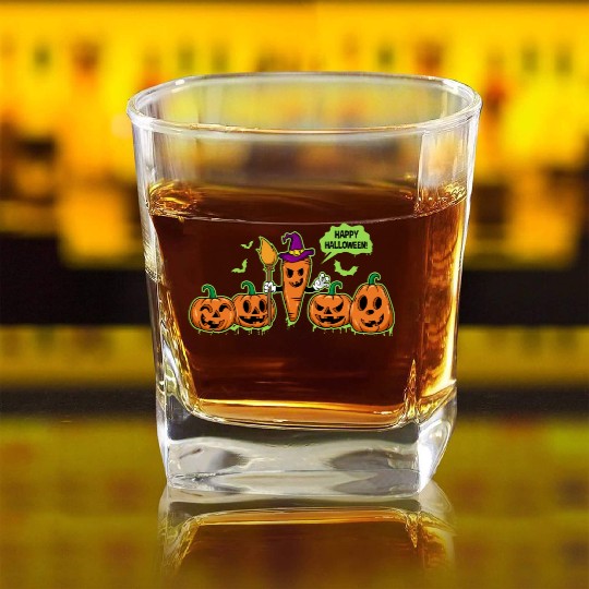 Happy Halloween Carrot Pumpkin Trick Or Treat Square Whiskey Glasses