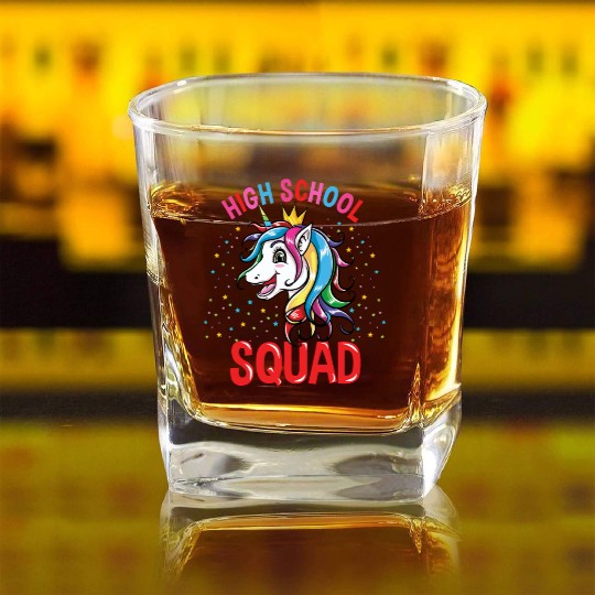 High School Squad Unicorn Girls Back To School Square Whiskey Glasses