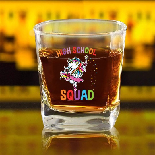 High School Squad Unicorn Back To School Square Whiskey Glasses