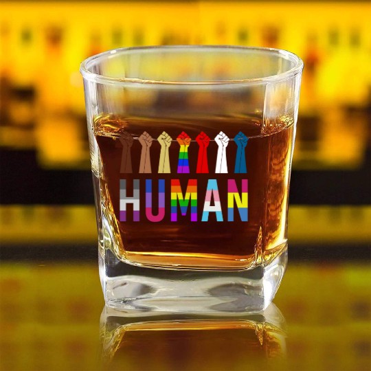 Human Rights For All Resist Feminist LGBT Black Square Whiskey Glasses