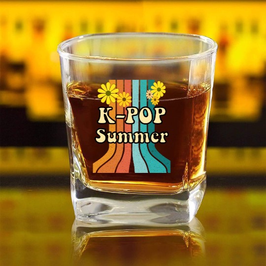 K-Pop Summer with retro colors and flowers Square Whiskey Glasses