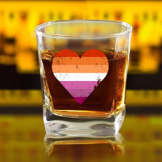 Lesbian Pride Heart Flag Square Whiskey Glasses