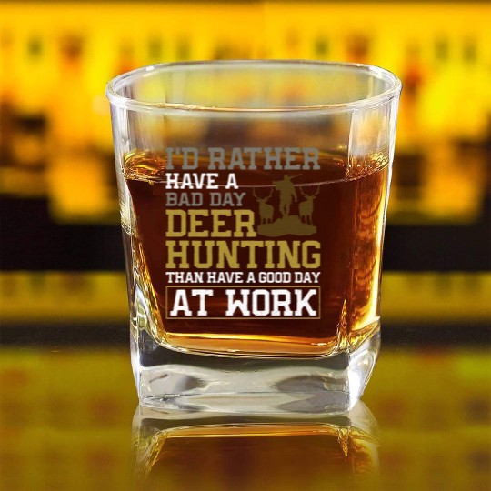 Buck Deer Hunting Hunter I'd Square Whiskey Glasses