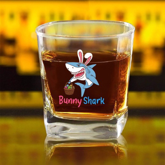 Bunny Shark Easter Sunday Egg Hunting Holiday Gift Square Whiskey Glasses