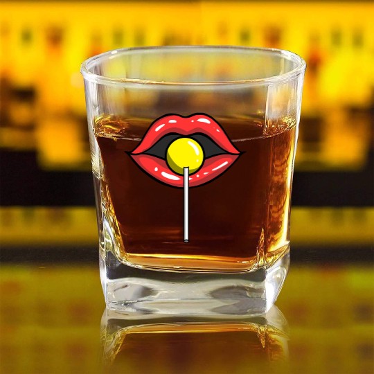 Red Lips Lollipop for Lollipop Lover Square Whiskey Glasses