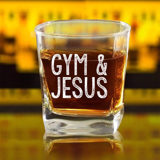 Gym and Jesus Christian Workout Gym and Jesus Square Whiskey Glasses