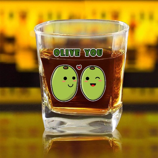 Kawaii Olive You for funny quote lover Square Whiskey Glasses