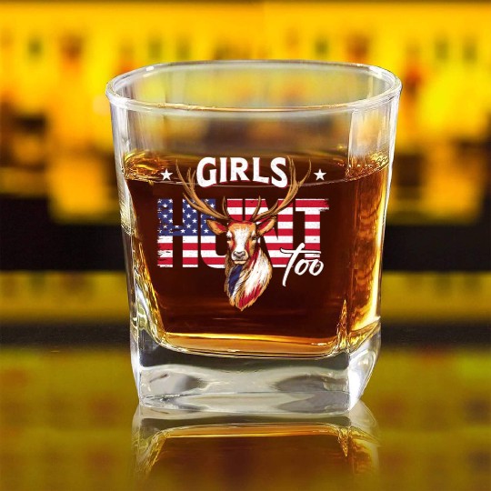 Buck Deer Hunting Hunter Girl Square Whiskey Glasses
