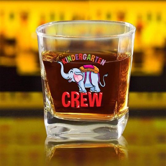 Back To School Elephant Kindergarten Crew Square Whiskey Glasses