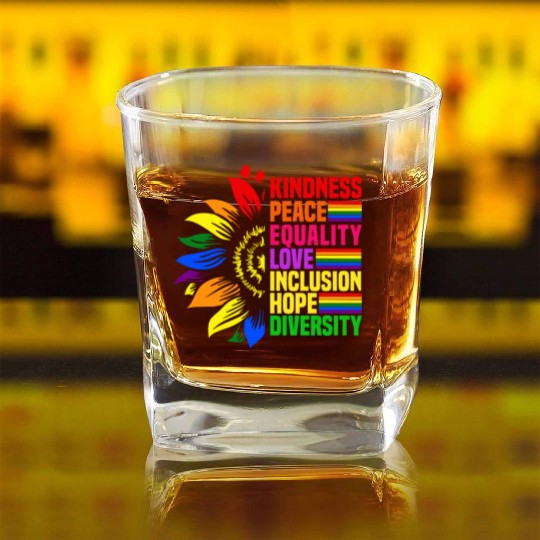 Kindness Peace Equality Love Inclusion Hope LGBT Square Whiskey Glasses