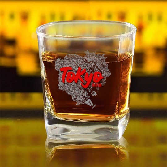 Tokyo, Japan City Map Square Whiskey Glasses