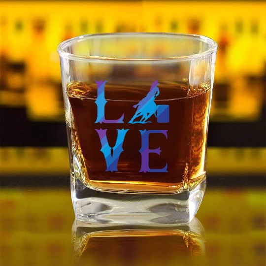 Rodeo Barrel Racing Love Distressed Blue Square Whiskey Glasses