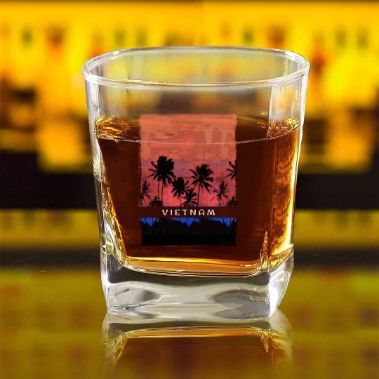 Vietnam Vacation Souvenir Palm Tree Beach Square Whiskey Glasses