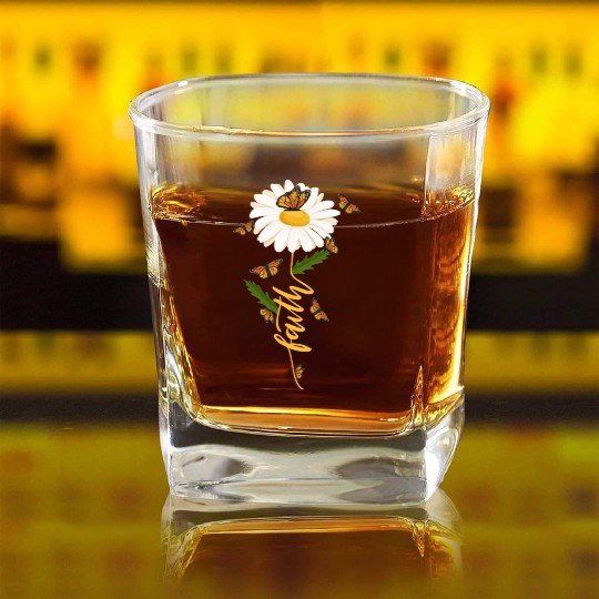 Faith Daisy Christian Gardener Wildflower Square Whiskey Glasses