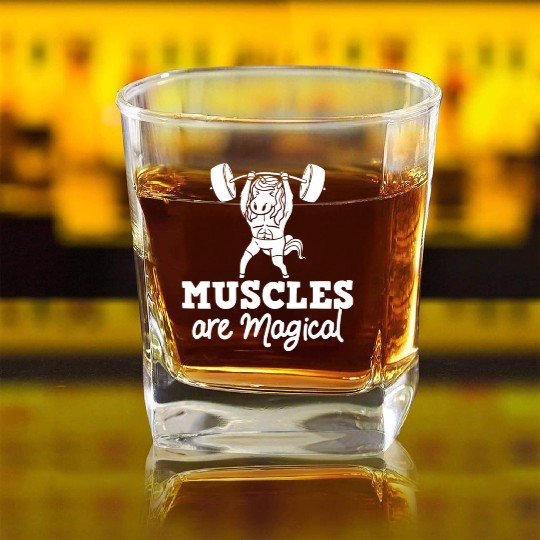 Unicorn Muscle Workout Fitness Training Sport Gym Square Whiskey Glasses